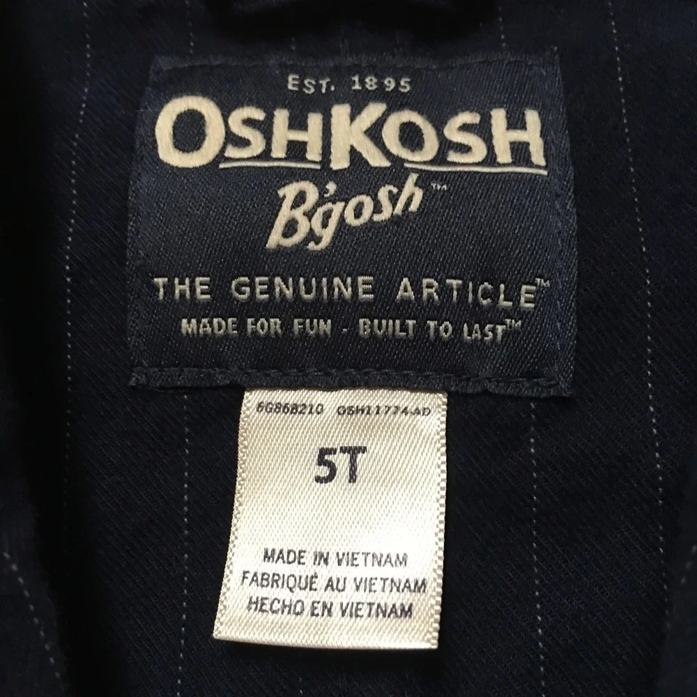 OshKosh B'gosh 2pc Pinstripe Suit Set Boys 5T Navy Blue Blazer and Pants Cotton
